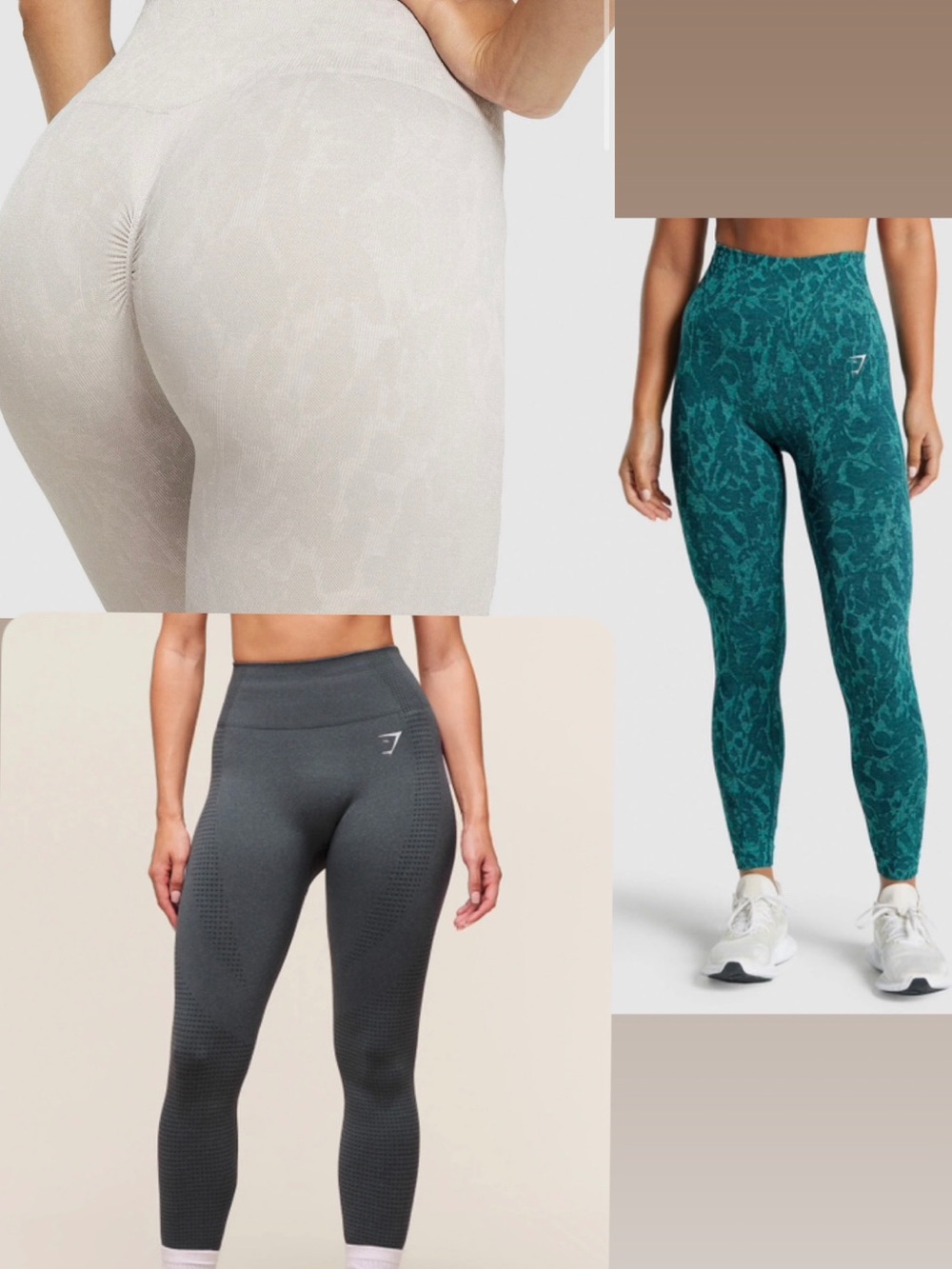 Gymshark Seamless High-Waist Leggings in Teal, Charcoal & Cream